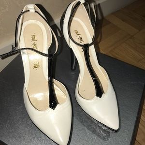 L.A.M.B. Black and White platform Heels